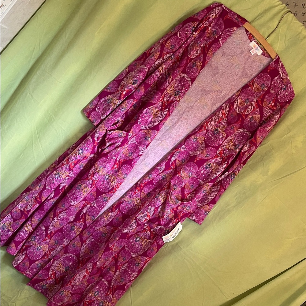 NWT LuluRoe Pink geometric Sarah Women's duster jacket - Picture 3 of 10